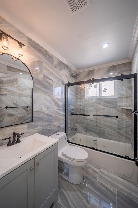 Bathroom, Glass Shower, Interior, Recessed Lighting