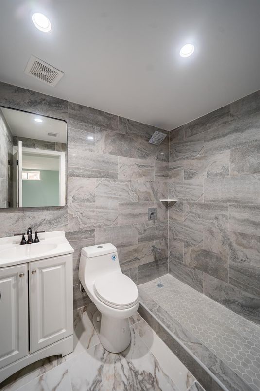 Bathroom, Interior, Marble, Recessed Lighting, Stone Walls