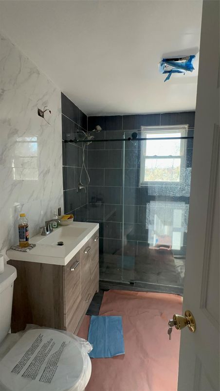 Bathroom, Glass Shower, Interior, Marble Walls