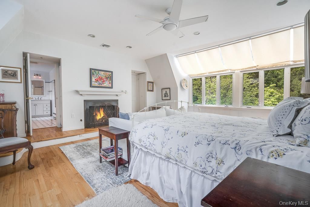 Bedroom, Fireplace, Interior, Wood Texture Flooring