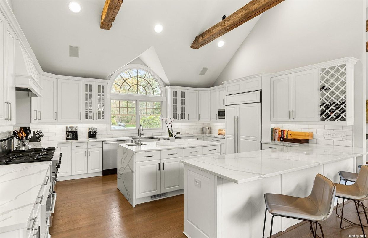 Interior, Kitchen, Recessed Lighting, Stainless Steel Appliances, Wooden Beams, Wood Texture Flooring