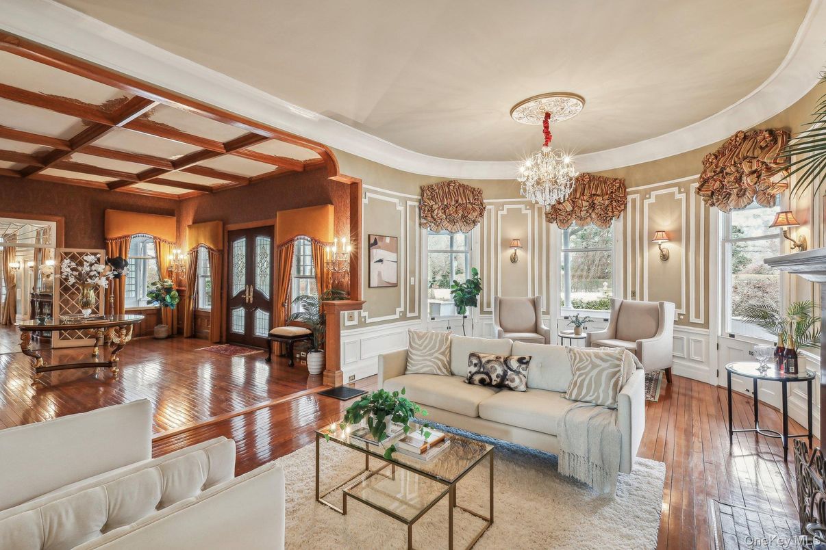 Chandelier, Interior, Living room, Wood Texture Flooring