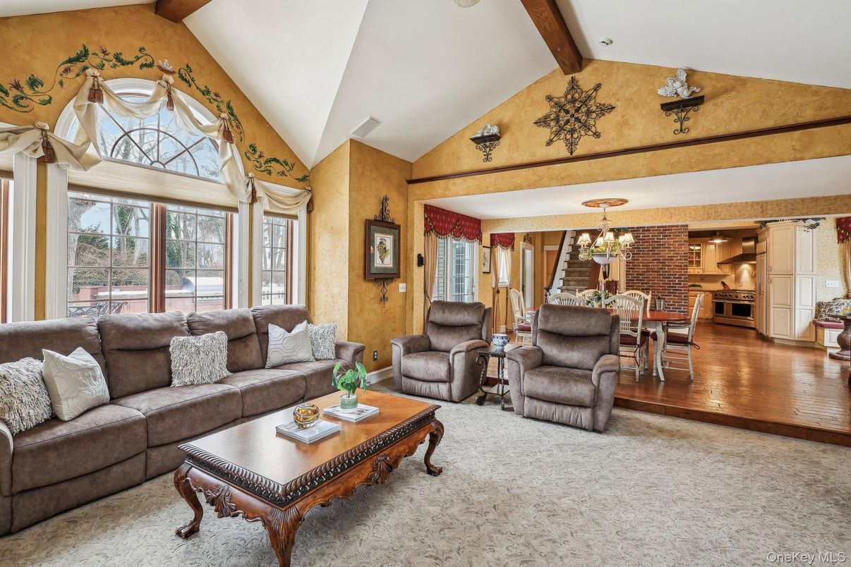 Chandelier, Dining room, Interior, Kitchen, Living room, Wooden Beams, Wood Texture Flooring