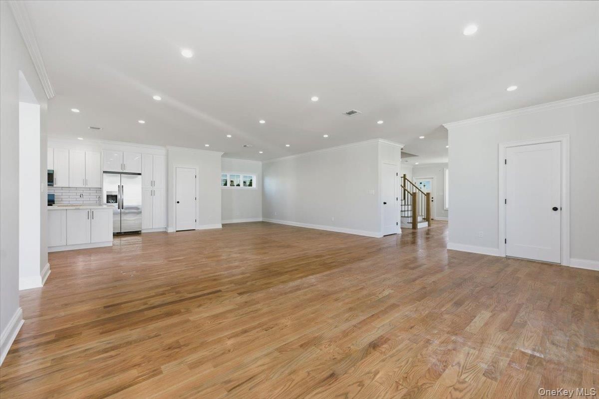 Empty room, Interior, Kitchen, Recessed Lighting, Wood Texture Flooring