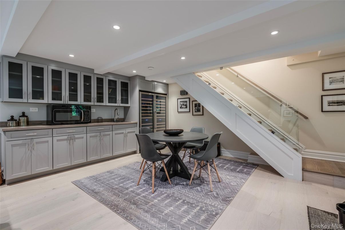 Dining room, Interior, Recessed Lighting, Wood Texture Flooring