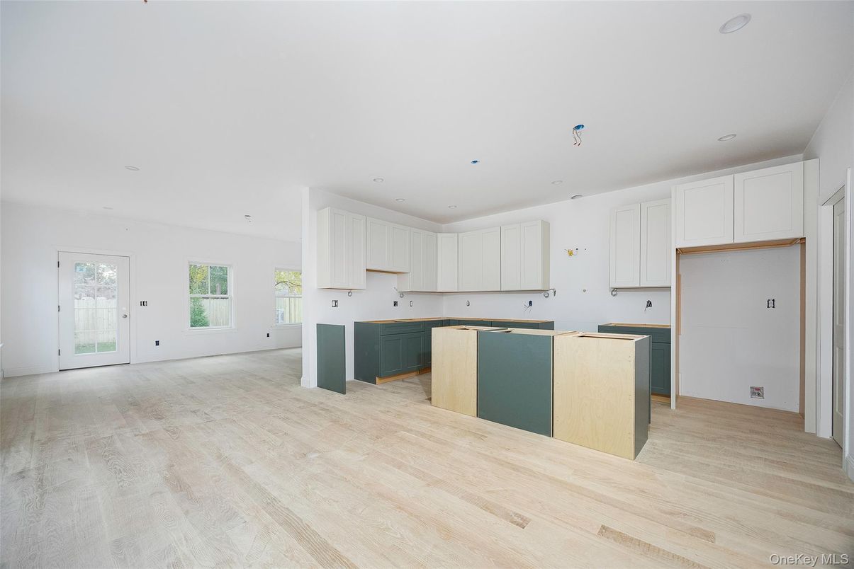 Empty room, Interior, Kitchen, Recessed Lighting, Wood Texture Flooring