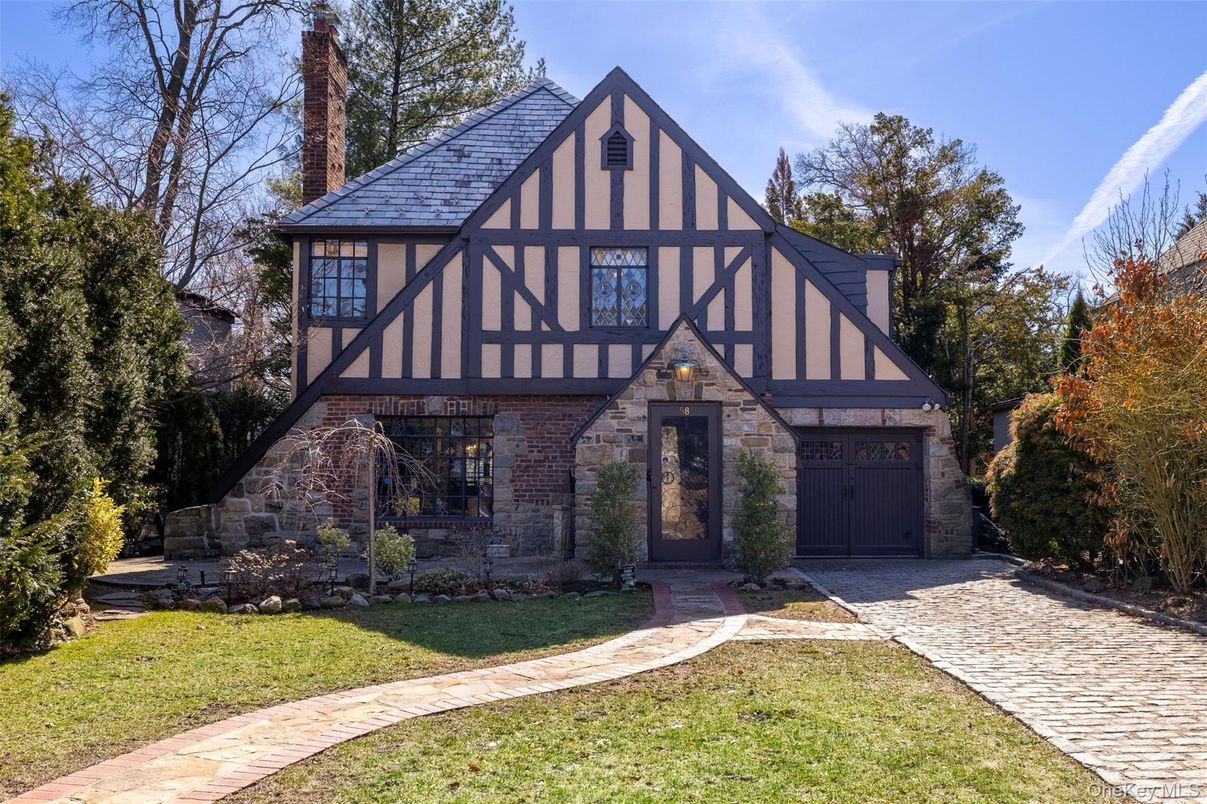 Attached, Backyard, Exterior, Facade, Brick Facade, Tudor Revival