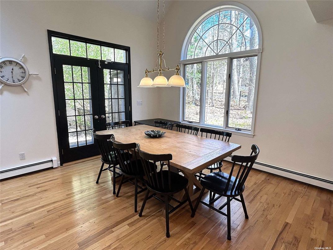 Dining room, Interior, Pendant Lights, Wood Texture Flooring
