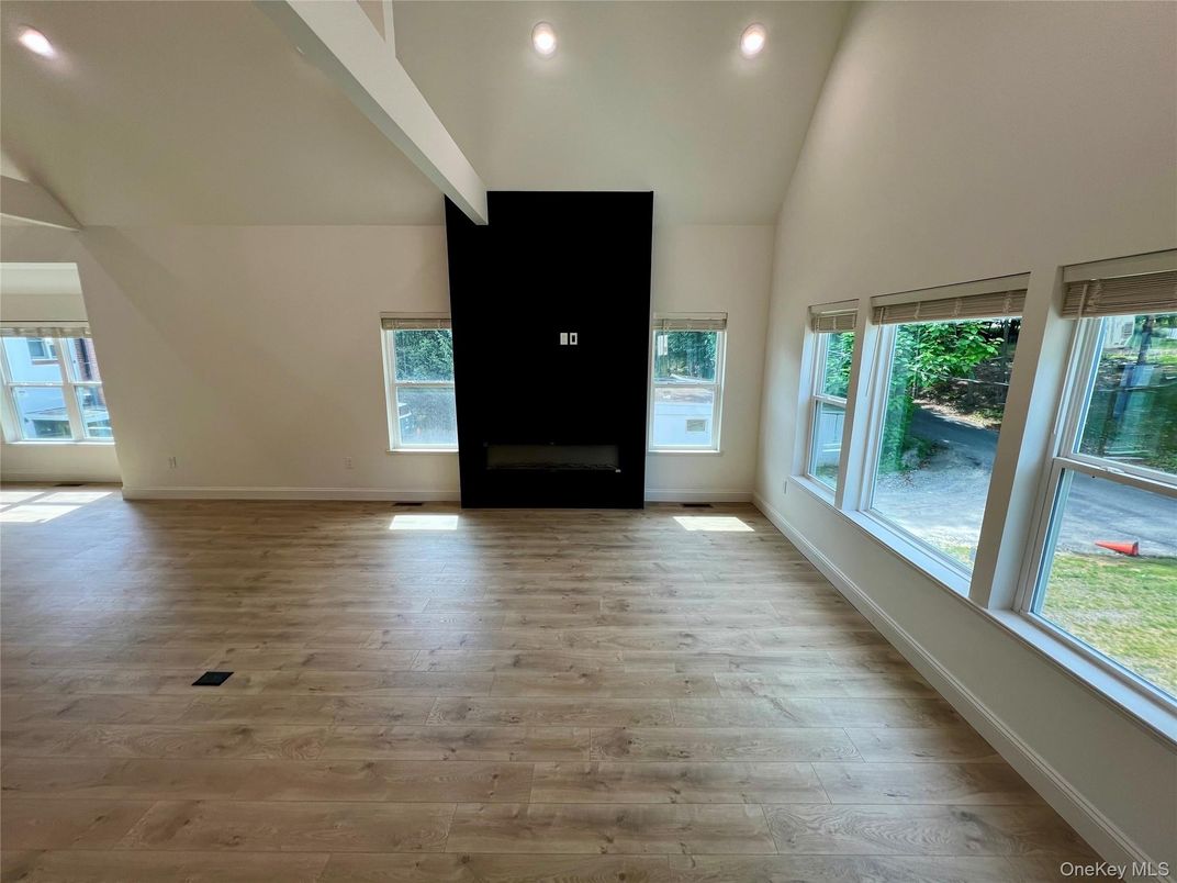 Empty room, Fireplace, Interior, Recessed Lighting, Wood Texture Flooring
