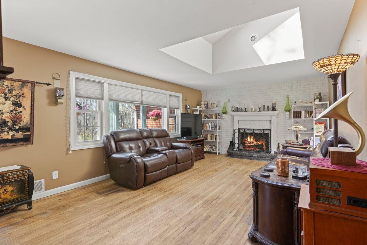 Fireplace, Interior, Living room, Stone Walls, Wood Texture Flooring