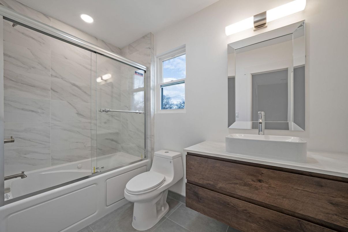 Bathroom, Glass Shower, Interior, Marble Walls, Recessed Lighting