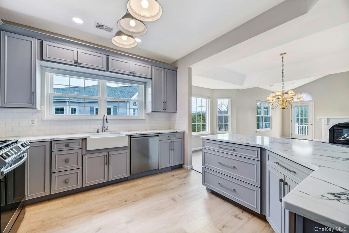 Chandelier, Interior, Kitchen, Pendant Lights, Recessed Lighting, Wood Texture Flooring