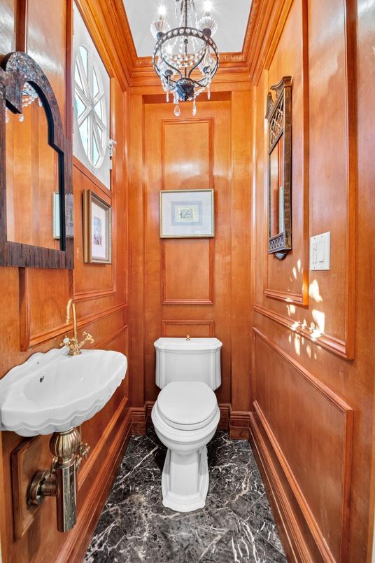 Bathroom, Chandelier, Interior, Marble, Wooden Walls