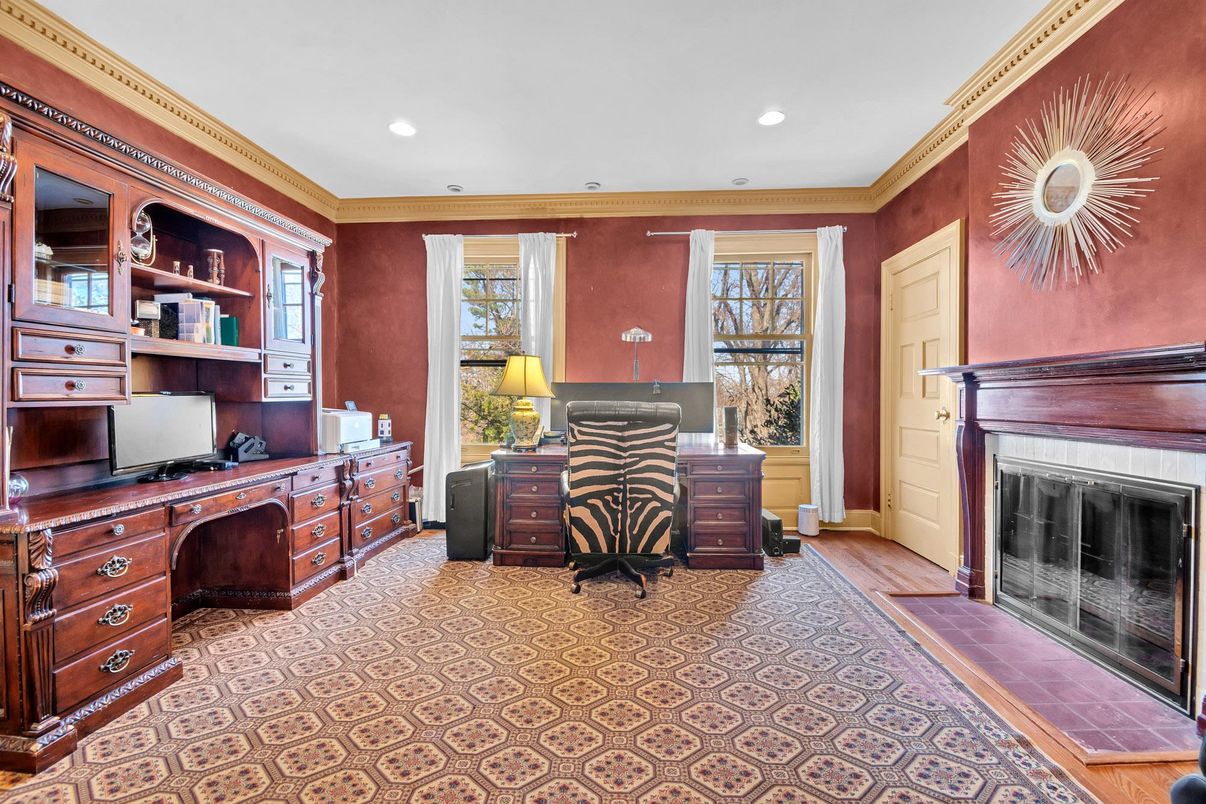Fireplace, Home Office, Interior, Recessed Lighting