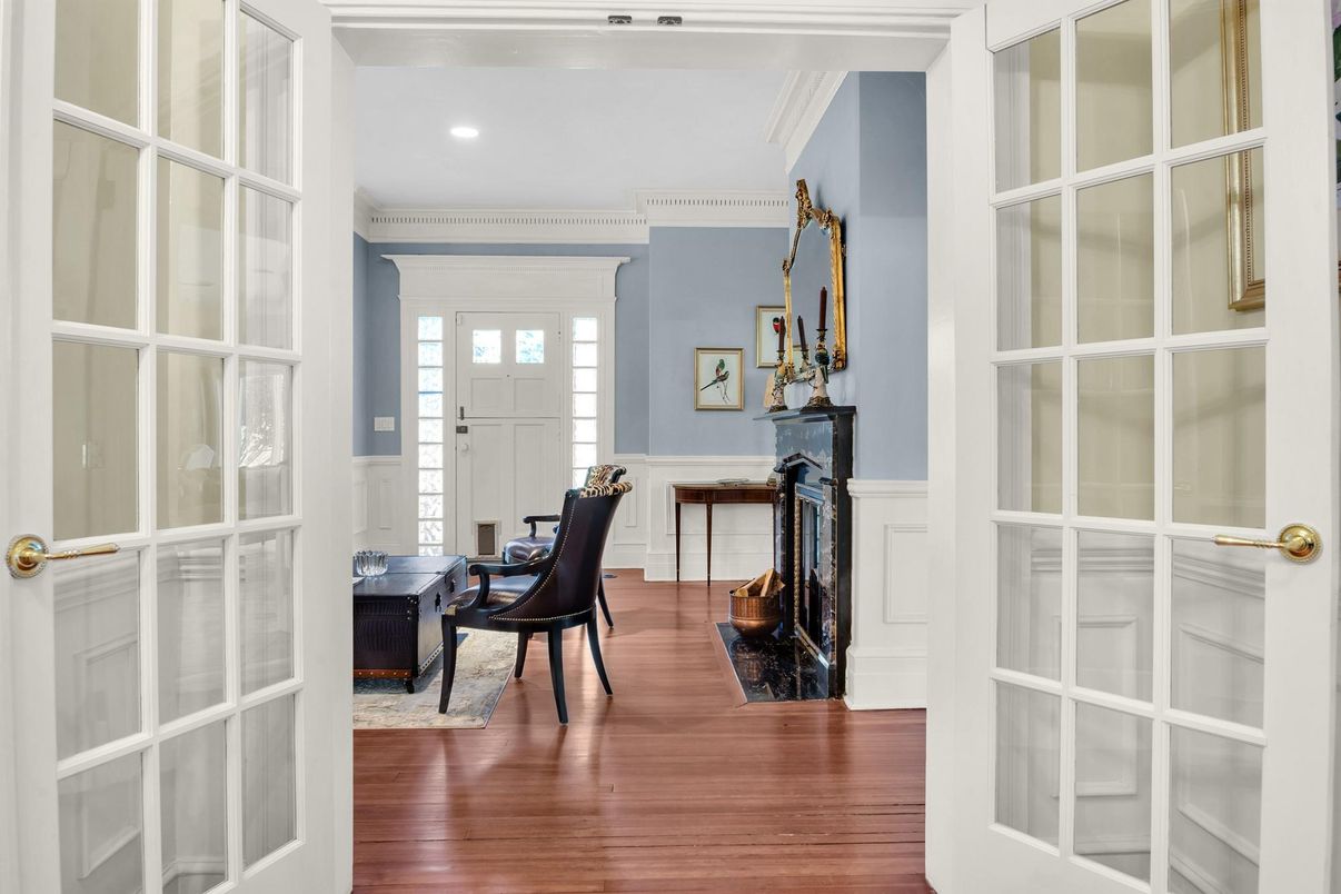 Fireplace, Interior, Recessed Lighting, Wood Texture Flooring