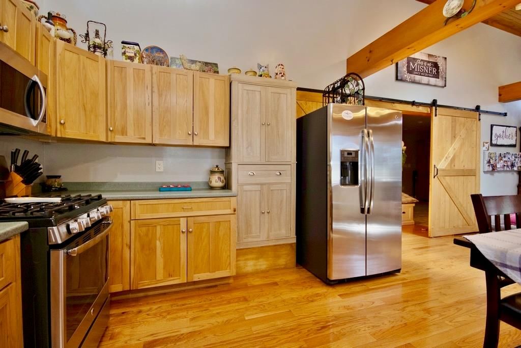 Interior, Kitchen, Stainless Steel Appliances, Wooden Beams, Wood Texture Flooring