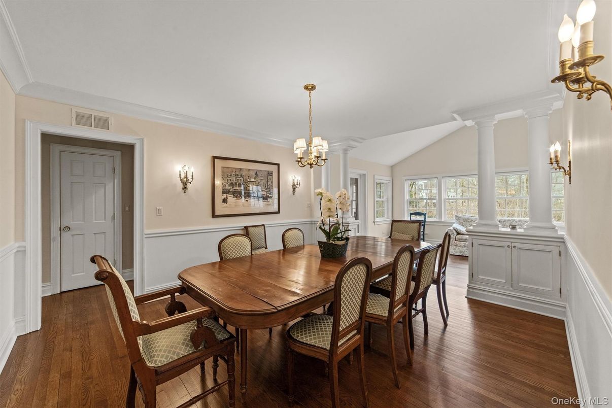 Chandelier, Dining room, Interior, Pendant Lights, Wood Texture Flooring