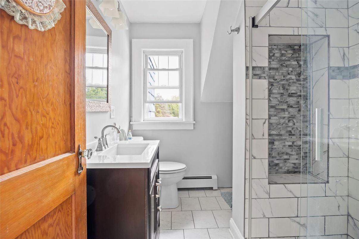 Bathroom, Glass Shower, Interior, Marble Walls