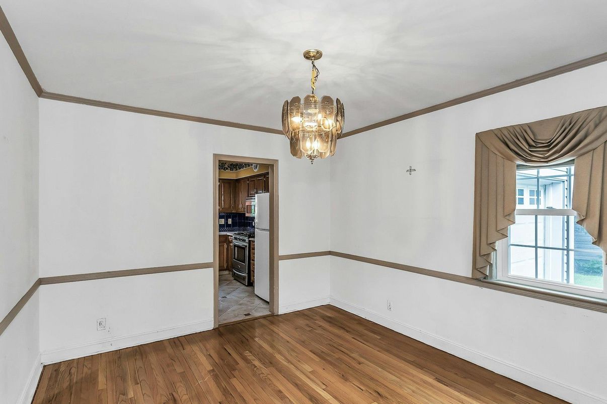 Chandelier, Empty room, Interior, Kitchen, Wood Texture Flooring