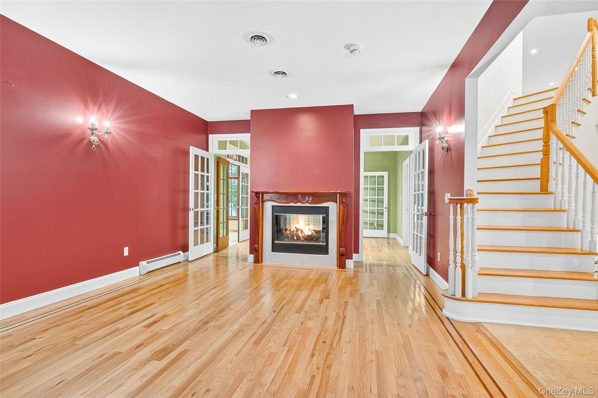Fireplace, Interior, Recessed Lighting, Wood Texture Flooring