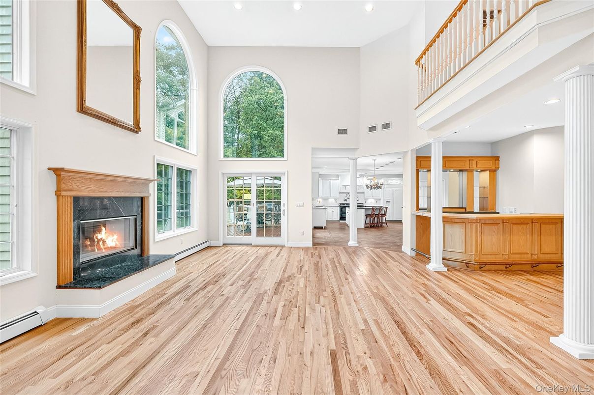 Fireplace, Interior, Recessed Lighting, Wood Texture Flooring
