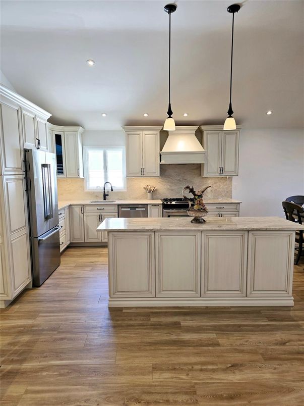 Interior, Kitchen, Pendant Lights, Recessed Lighting, Wood Texture Flooring