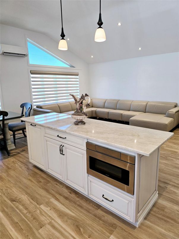 Interior, Kitchen, Living room, Pendant Lights, Recessed Lighting, Wood Texture Flooring