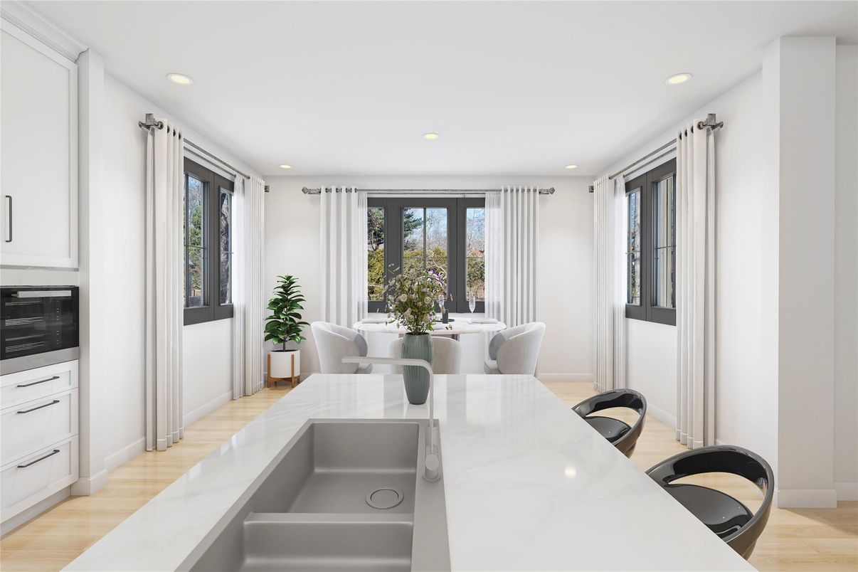 Dining room, Interior, Recessed Lighting, Wood Texture Flooring