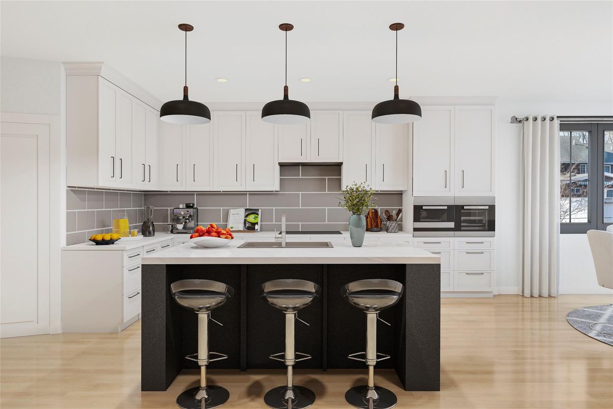Interior, Kitchen, Pendant Lights, Recessed Lighting, Wood Texture Flooring