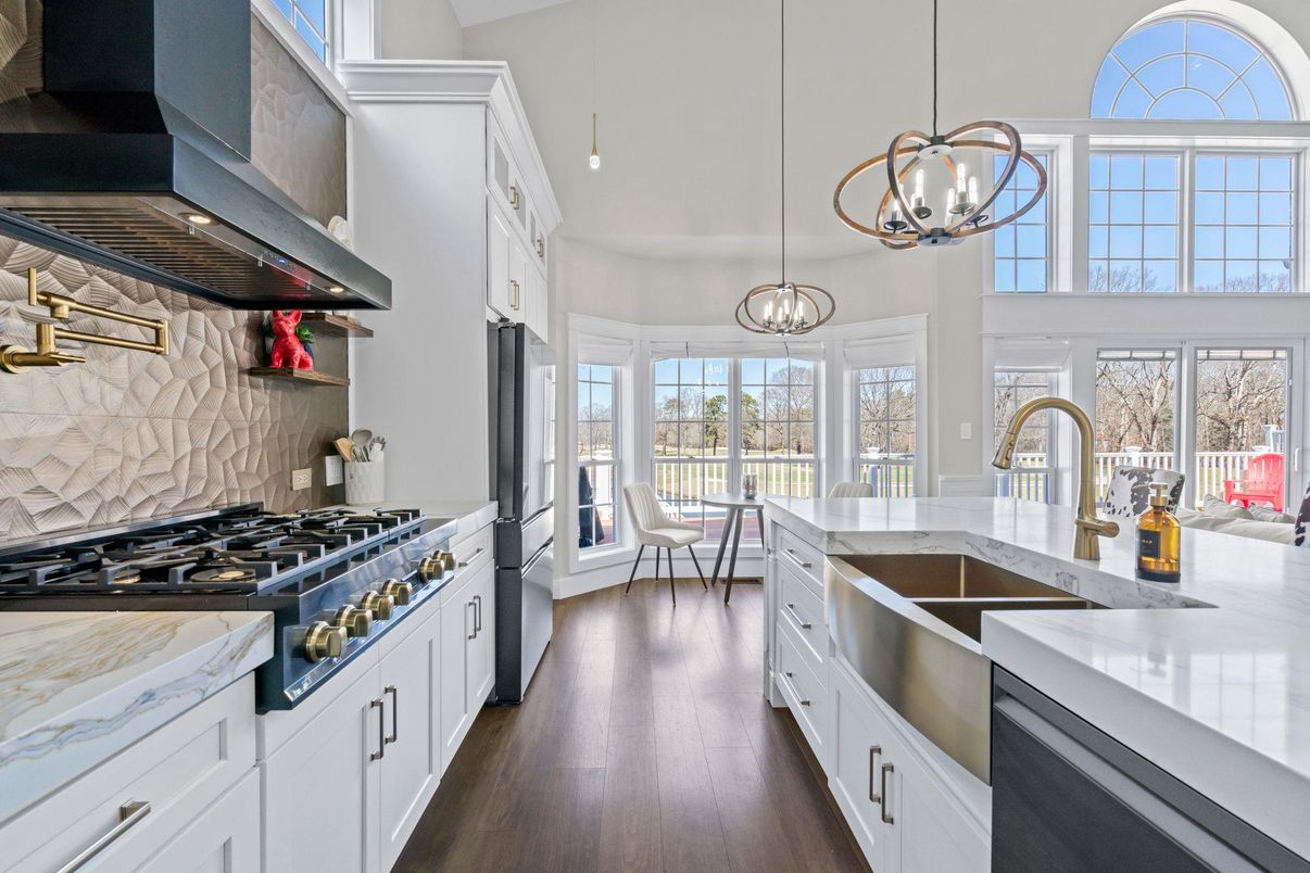 Interior, Kitchen, Pendant Lights, Stainless Steel Appliances, Wood Texture Flooring
