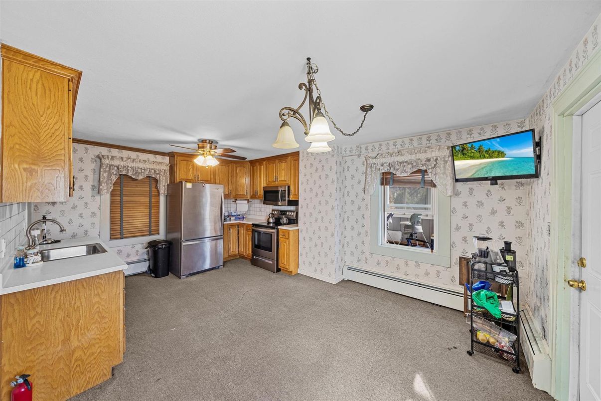 Chandelier, Interior, Kitchen, Stainless Steel Appliances