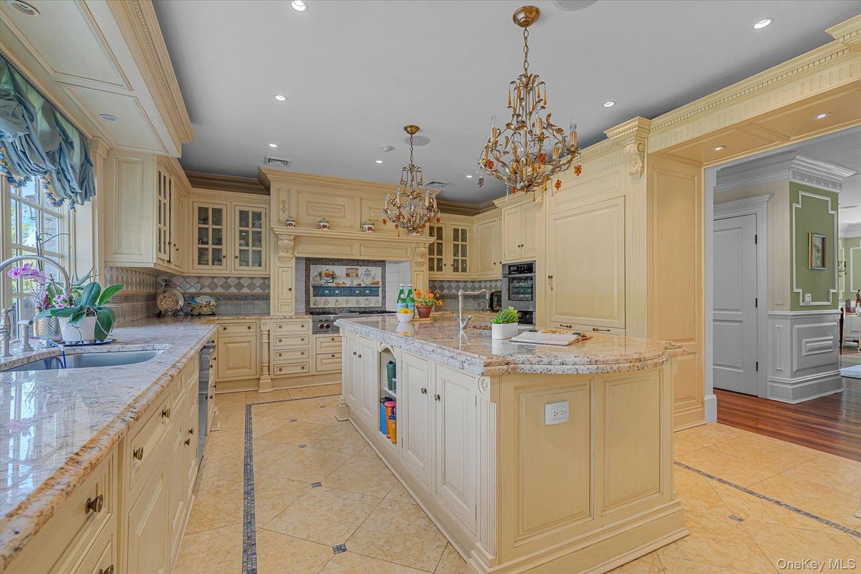 Chandelier, Interior, Kitchen, Recessed Lighting, Wood Texture Flooring