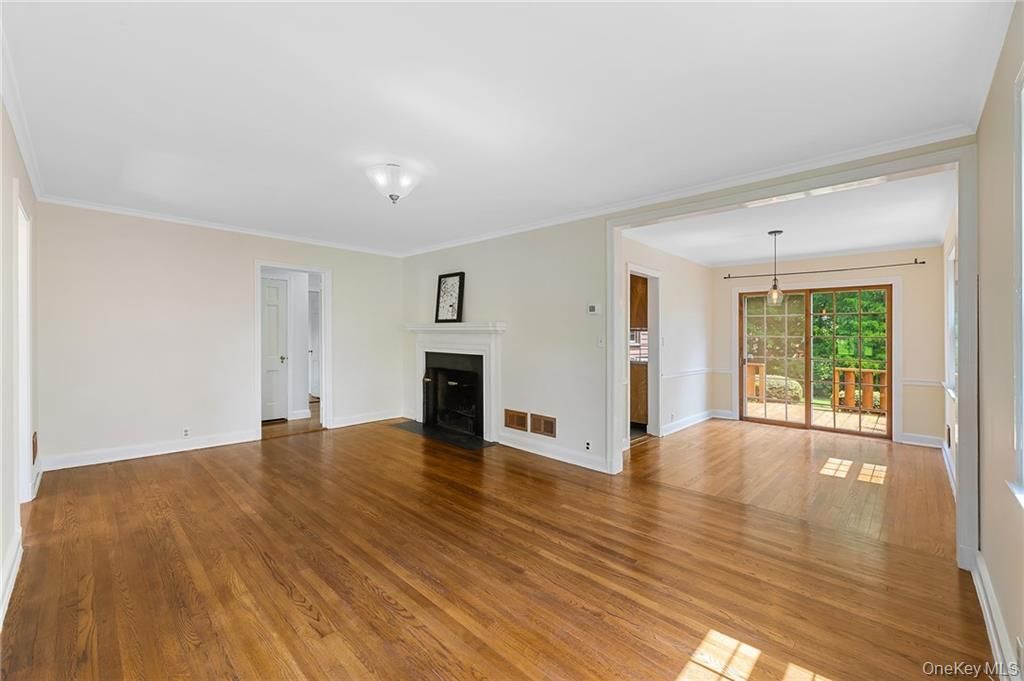 Empty room, Fireplace, Interior, Pendant Lights, Wood Texture Flooring