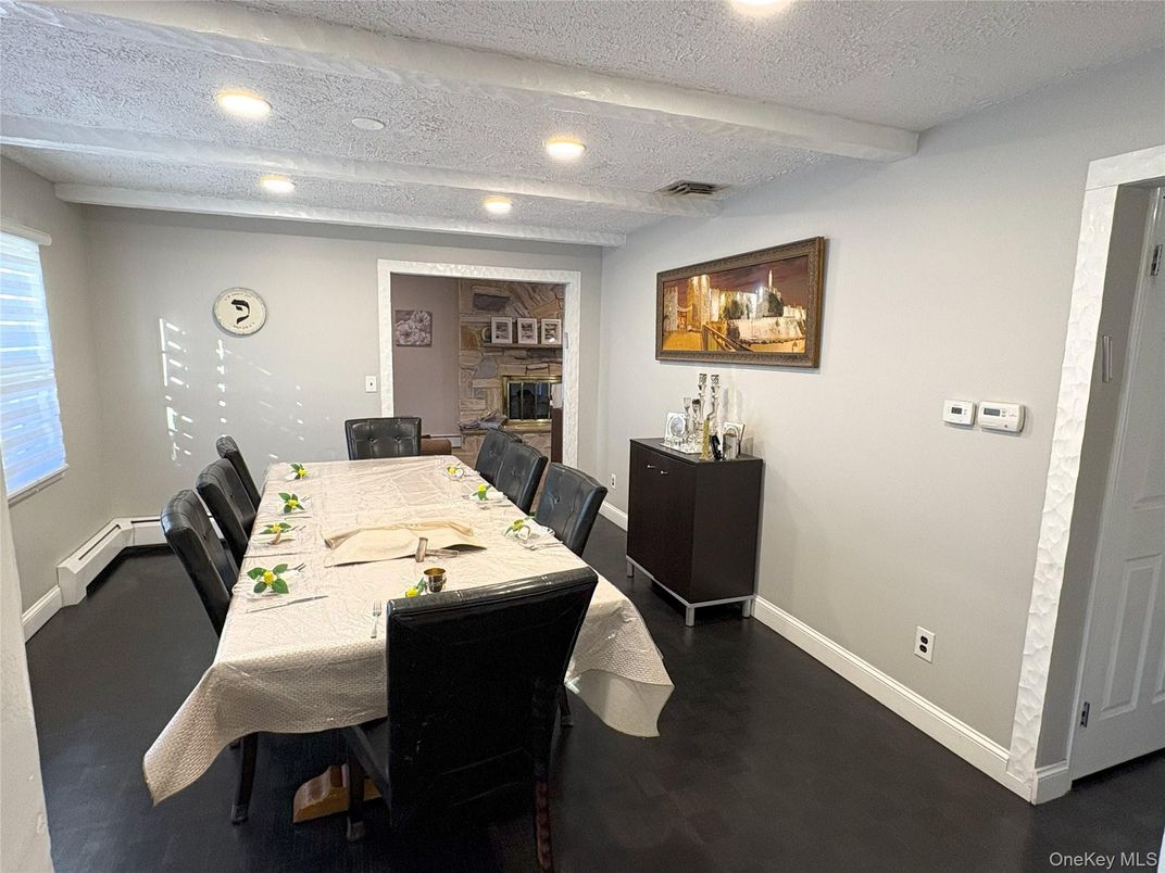 Dining room, Fireplace, Interior, Recessed Lighting