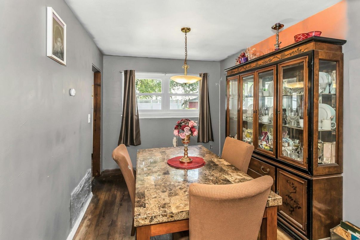 Dining room, Interior, Pendant Lights, Wood Texture Flooring