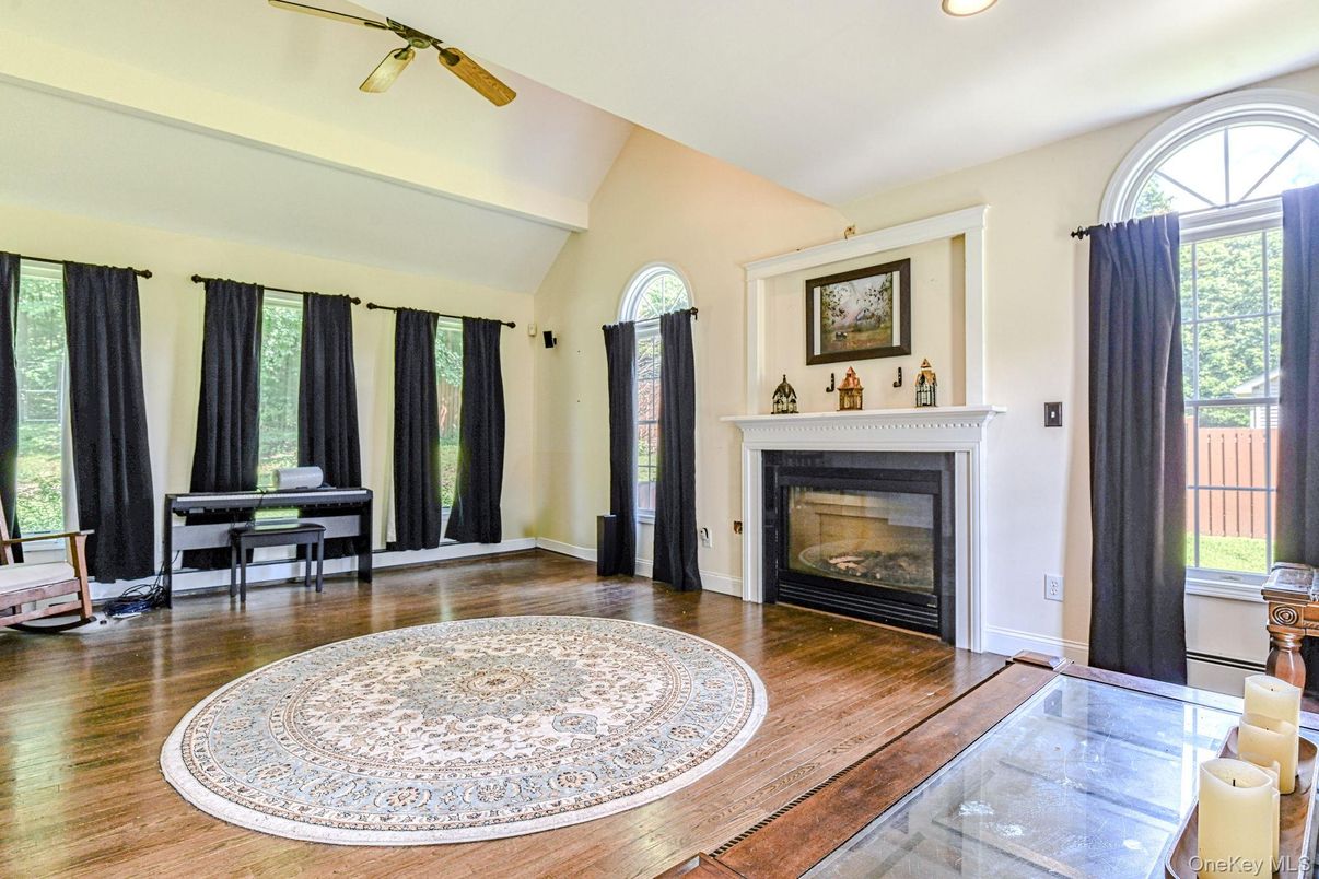 Fireplace, Interior, Recessed Lighting, Wood Texture Flooring