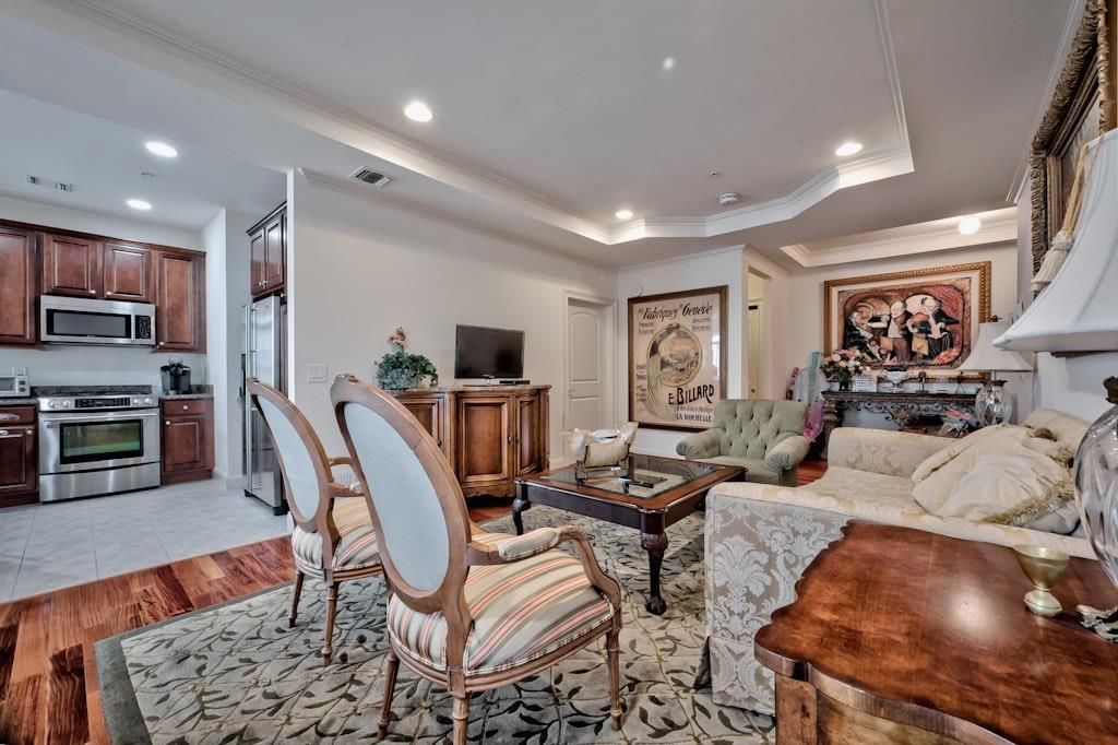 Interior, Kitchen, Living room, Recessed Lighting, Stainless Steel Appliances, Wood Texture Flooring