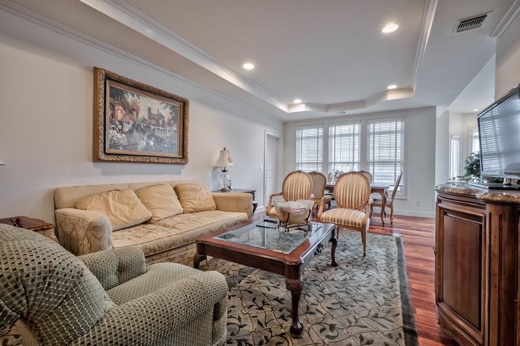 Dining room, Interior, Living room, Recessed Lighting, Wood Texture Flooring