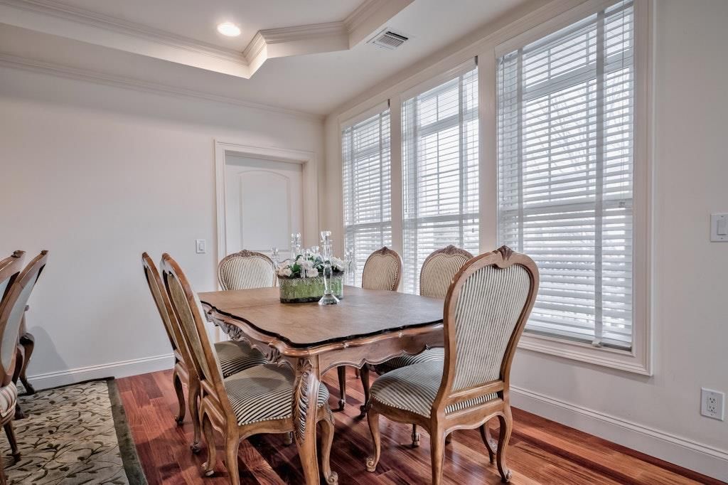 Dining room, Interior, Recessed Lighting, Wood Texture Flooring