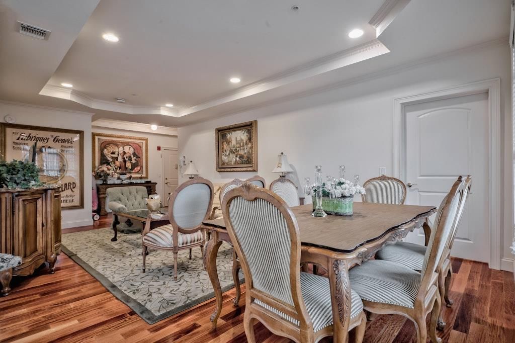 Dining room, Interior, Recessed Lighting, Wood Texture Flooring