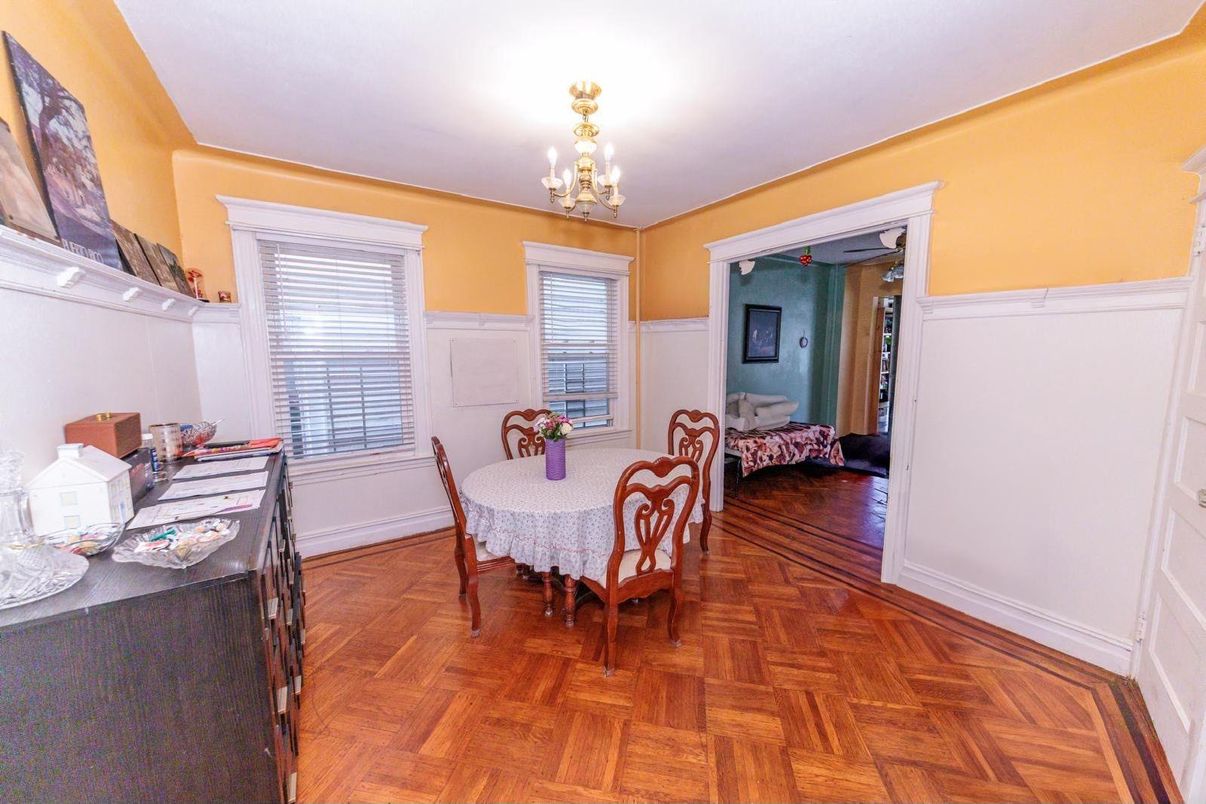 Chandelier, Dining room, Interior, Wood Texture Flooring