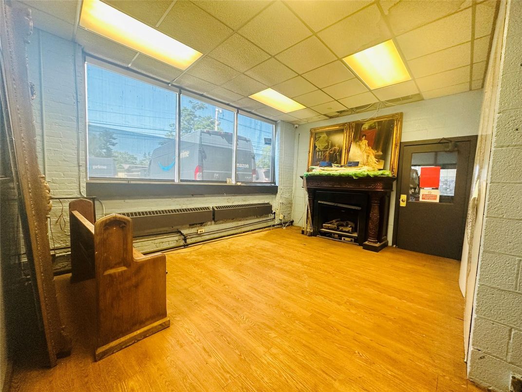 Fireplace, Interior, Recessed Lighting, Stone Walls, Wood Texture Flooring