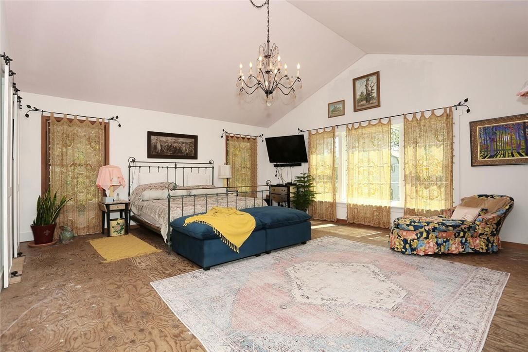 Bedroom, Chandelier, Interior, Wood Texture Flooring