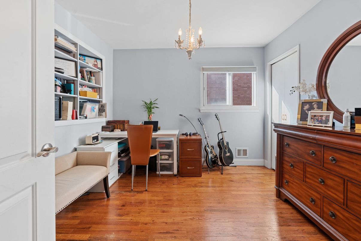 Chandelier, Home Office, Interior, Wood Texture Flooring