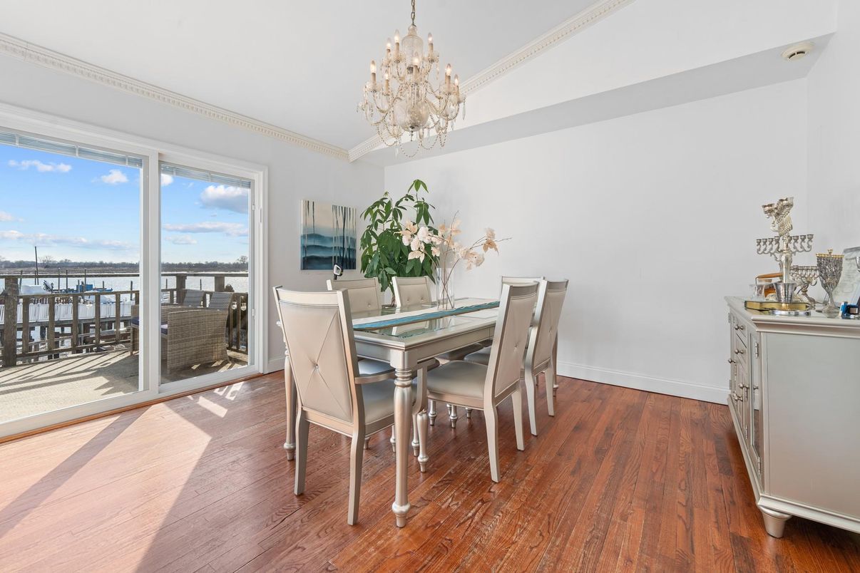 Chandelier, Dining room, Interior, Water, Wood Texture Flooring
