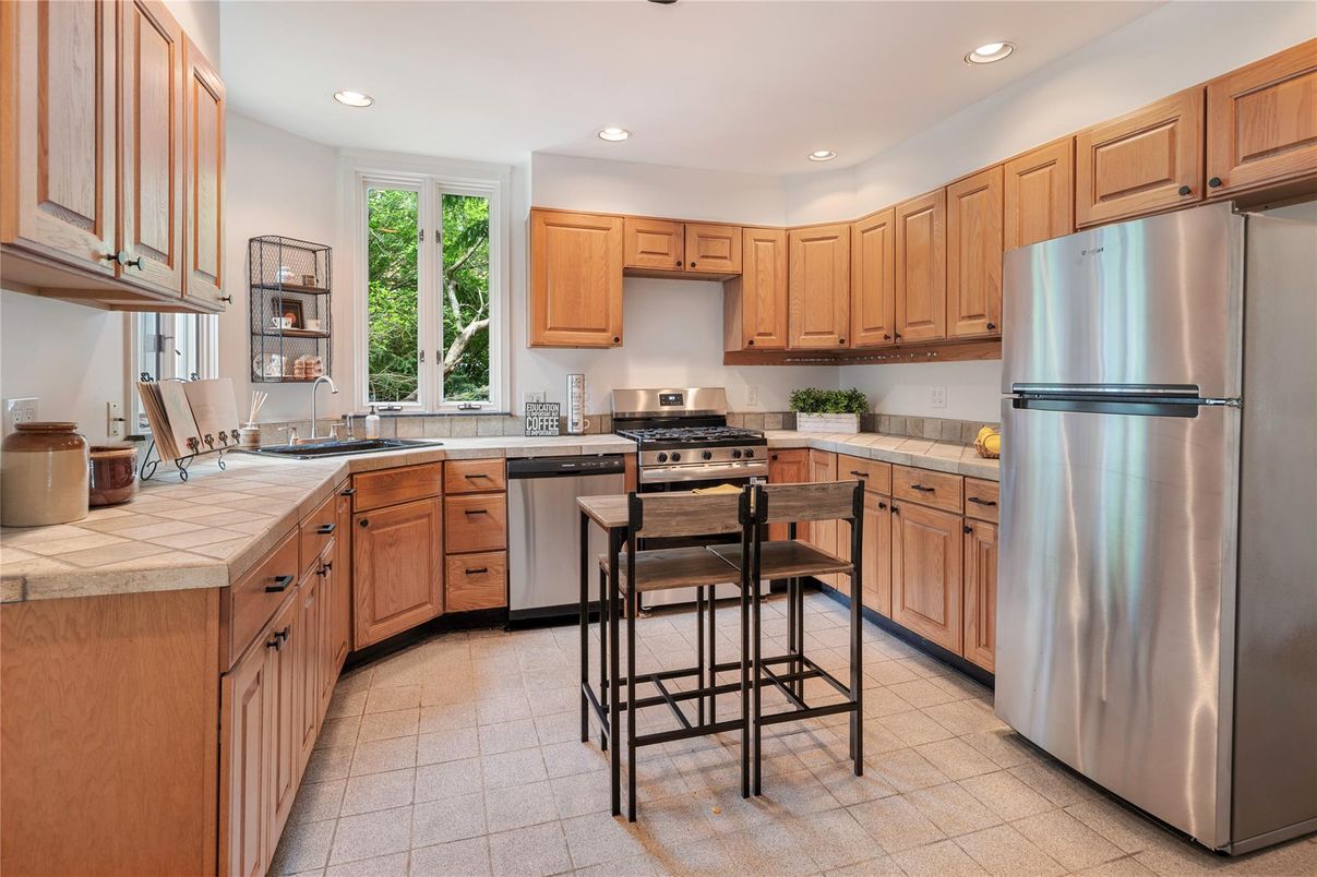Interior, Kitchen, Recessed Lighting, Stainless Steel Appliances, Tile Countertops