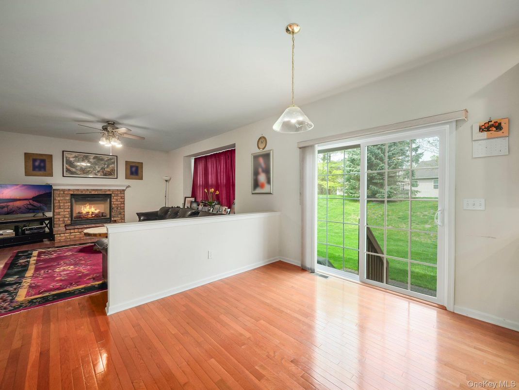Fireplace, Interior, Living room, Pendant Lights, Wood Texture Flooring
