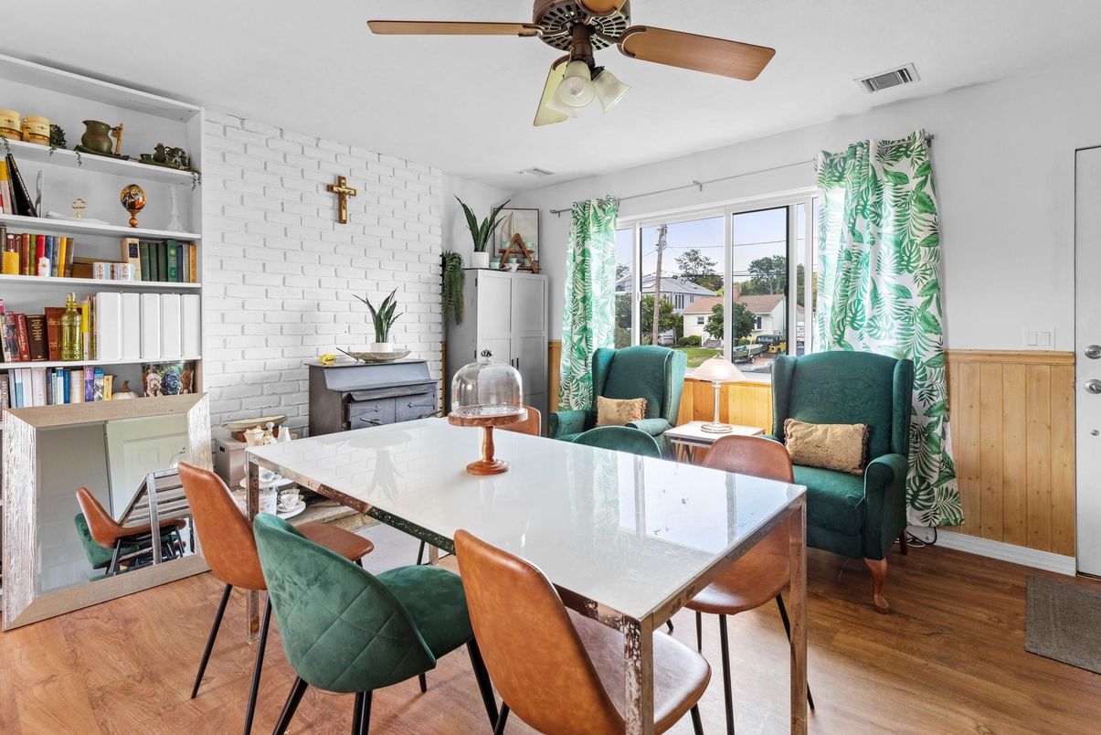Dining room, Interior, Stone Walls, Wood Texture Flooring