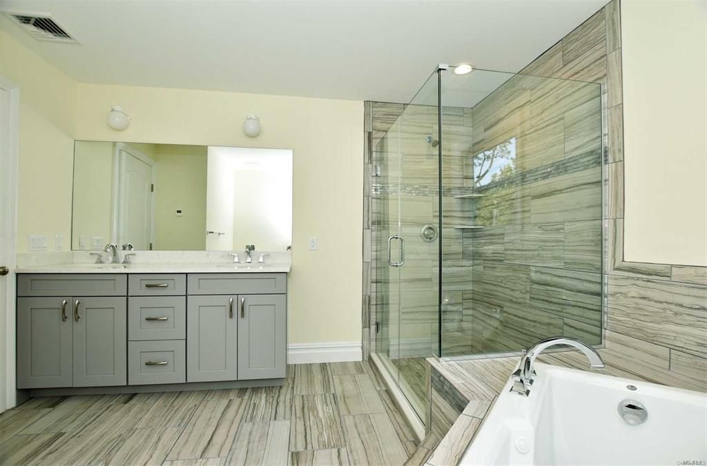 Bathroom, Dual Sink Vanities, Glass Shower, Interior, Recessed Lighting