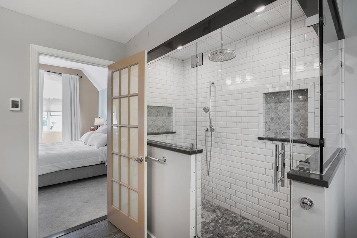 Bathroom, Bedroom, Glass Shower, Interior, Wood Texture Flooring